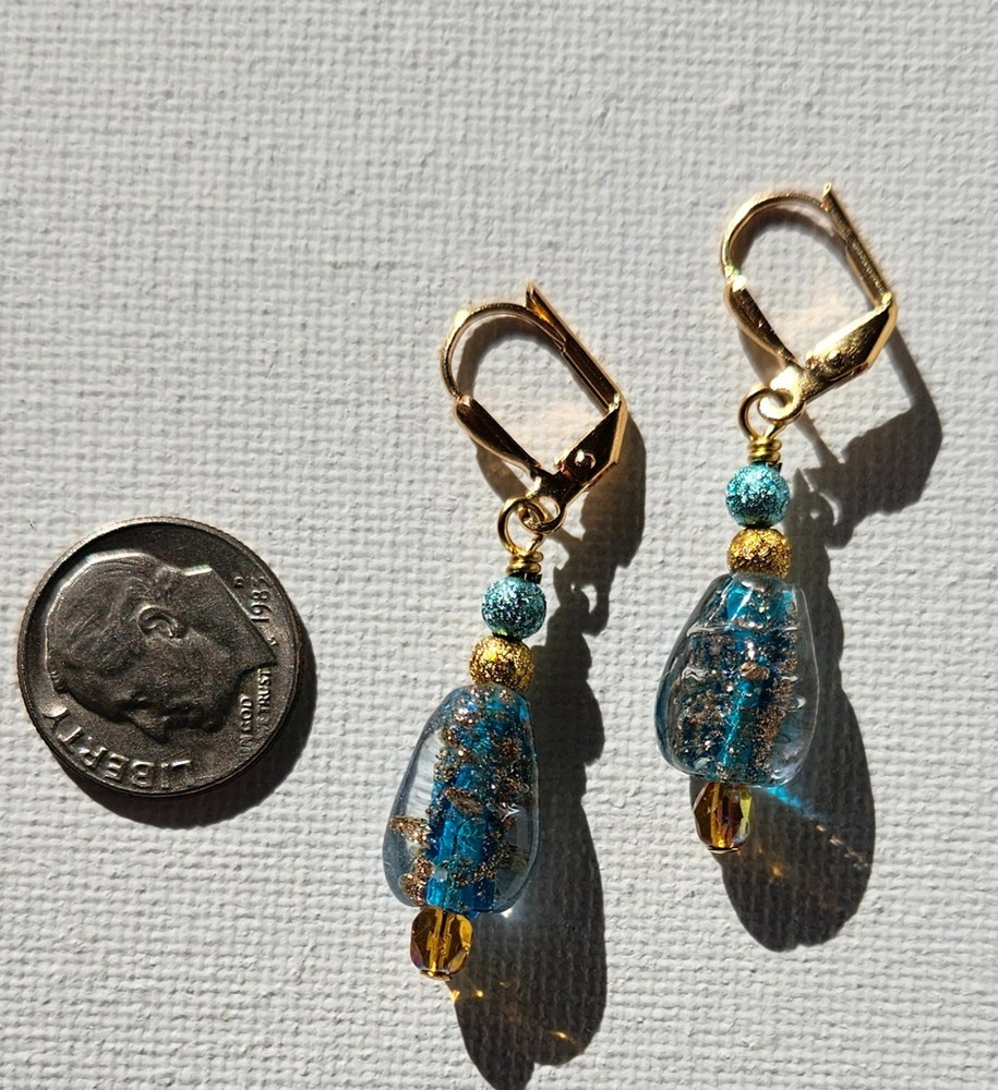 Blue and Gold Lampwork, Magnesite, Pearl Set