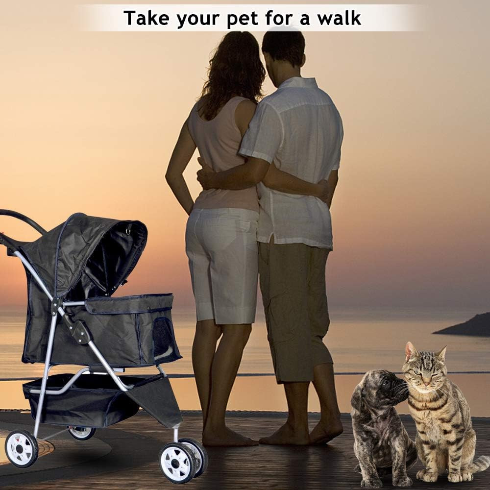 3-Wheel Pet Stroller, Lightweight Foldable Dog Stroller for Small Medium Dogs &