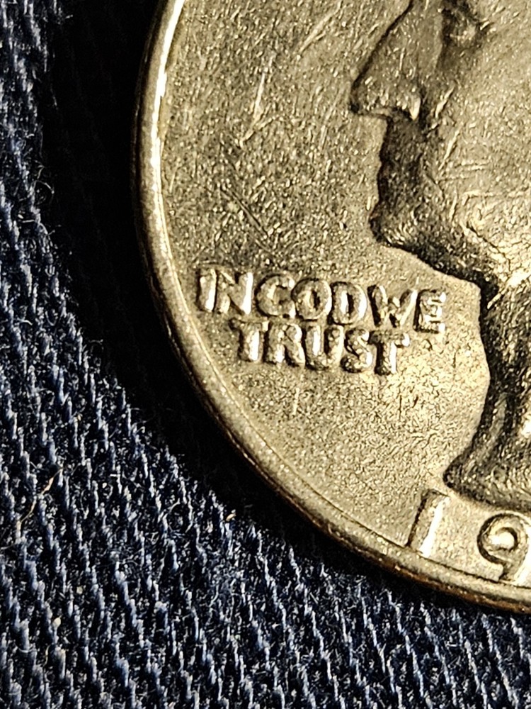 1982 D Quarter Errors Filled In Mint Mark, Letters On Rim, " In Cod We Trust" DD