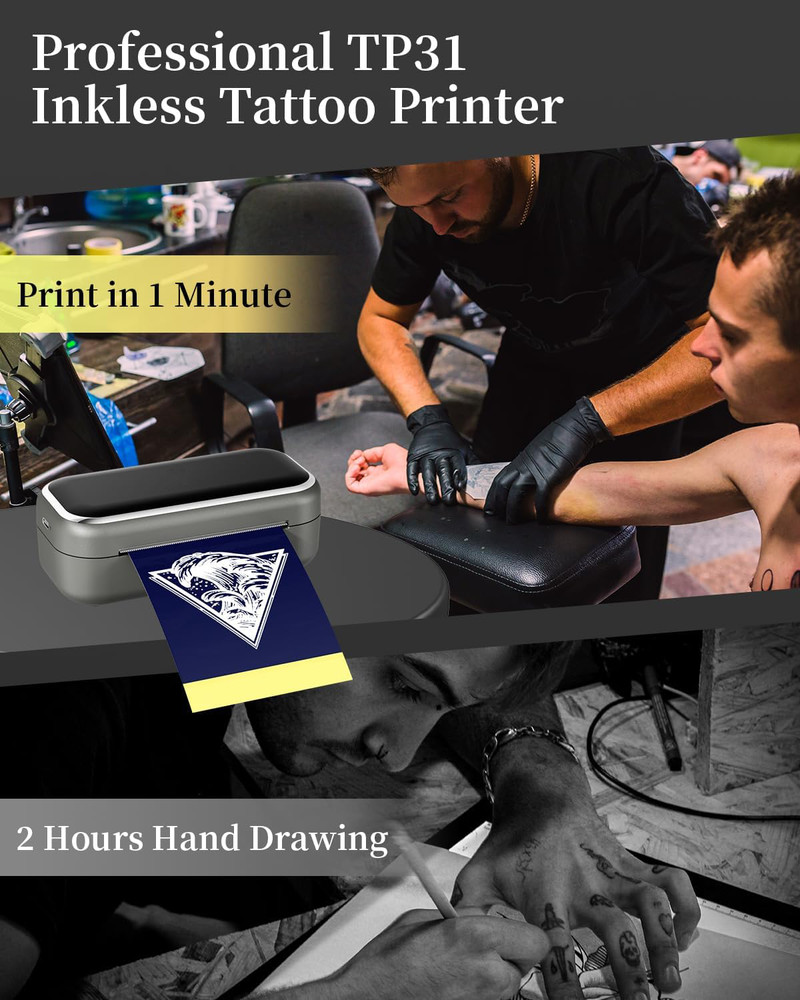 Phomemo TP31 Tattoo Stencil Printer Mini Tattoo Printer w/ 30pcs Transfer Paper
