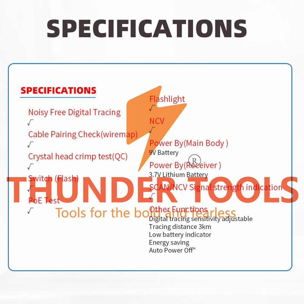 Thunder Tools ET606 Cable Port Tester Handheld Network Cable Tester Cable