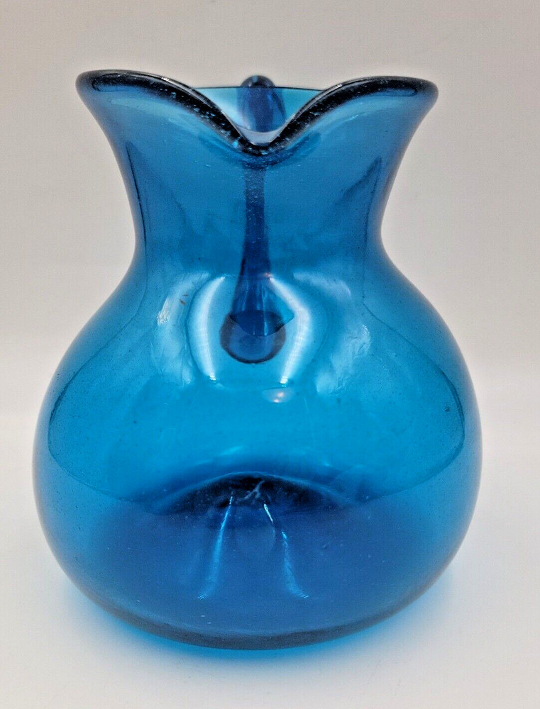 Cobalt Blue Hand Blown Glass Pitcher