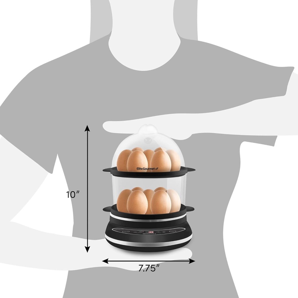 Digital egg cooker, egg steamer 2 tiers, measuring cup, 14 egg capacity