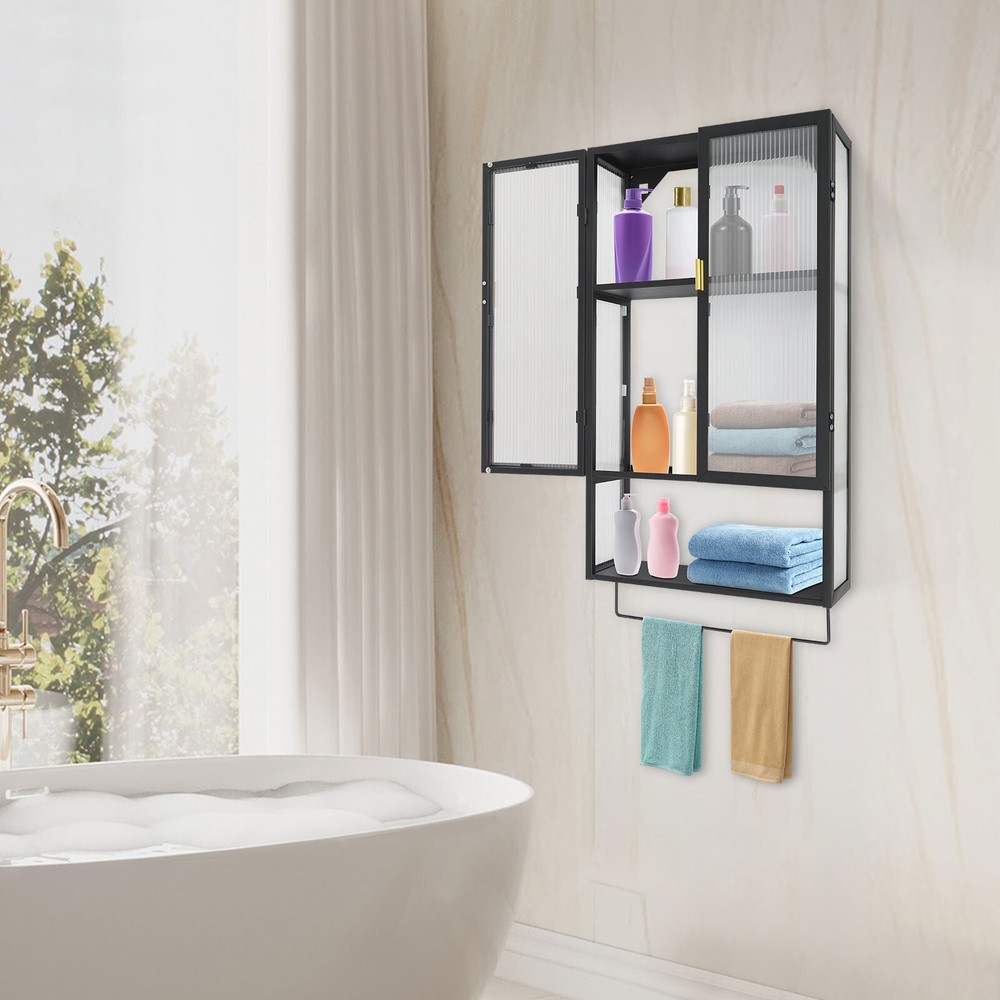 Bathroom Wall Mounted Cabinet Shelf Bath Kitchen With 2 Door Storage Organizer