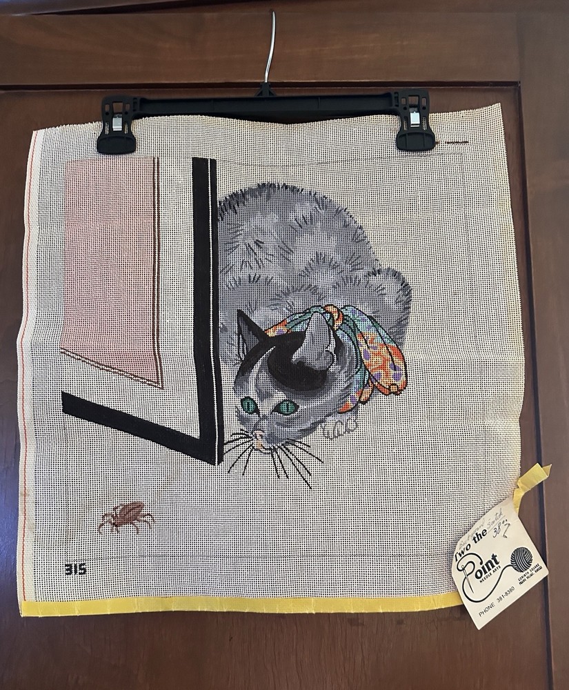 VTG 1950s Cat & Bug Needlepoint Pattern Two The Point Kansas