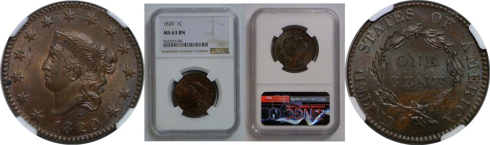 1820 Large Cent   NGC MS-63 BN