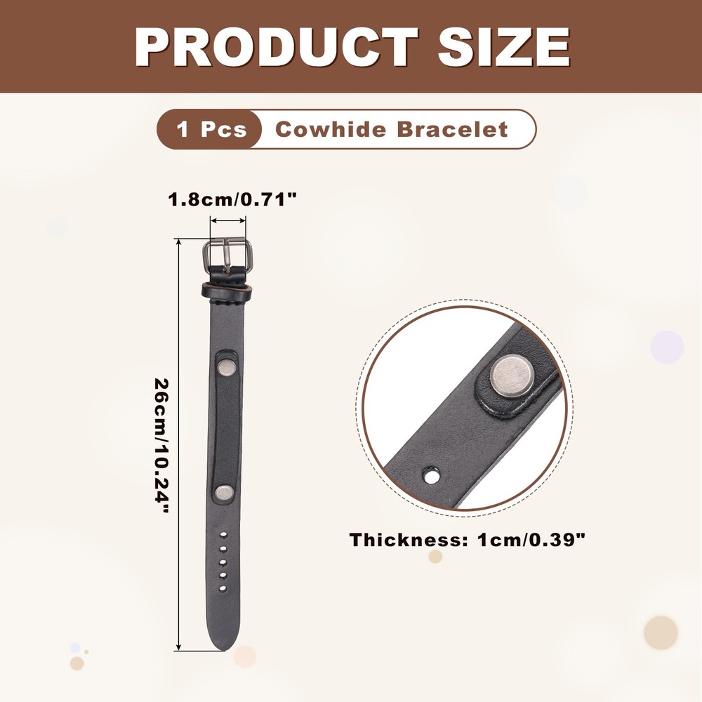 Plain Leather Bracelets Buckle Bangle,Black Rivets Bracelets