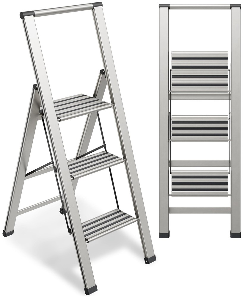 Step Ladder 3 Step Folding, Decorative - Modern Beautiful Aluminum, Lightweig...