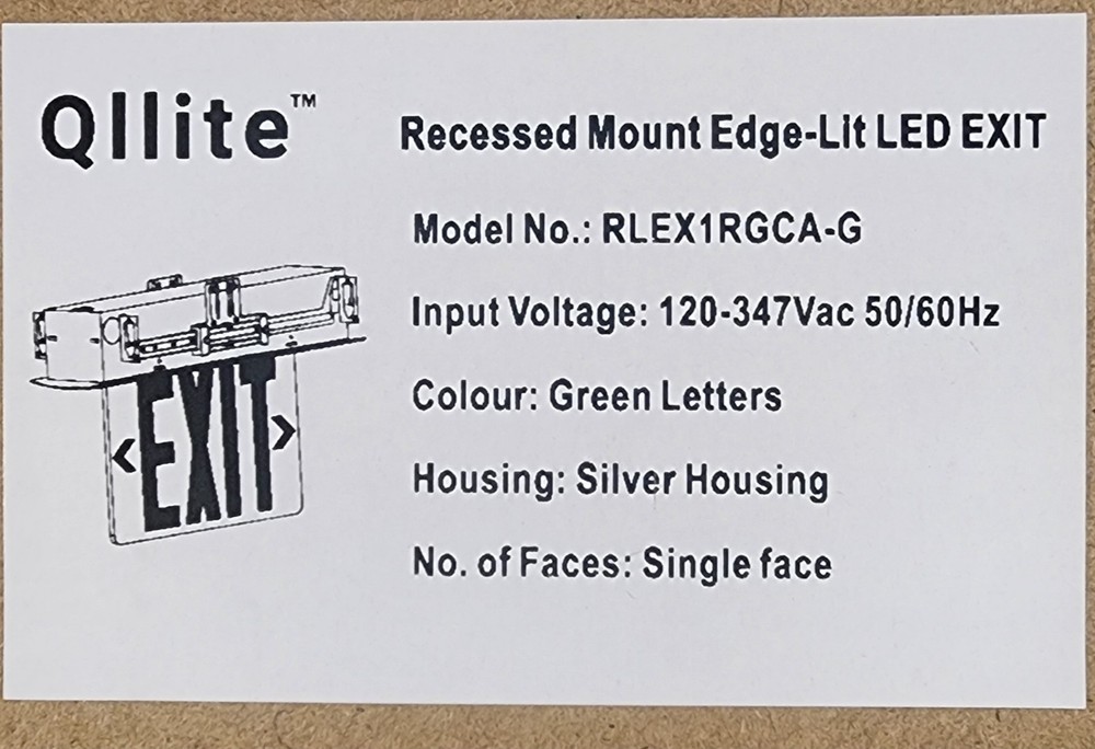 Qllite LED Exit Sign LED Edge-Lit Exit Sign Emergency Light w/Battery Backup,