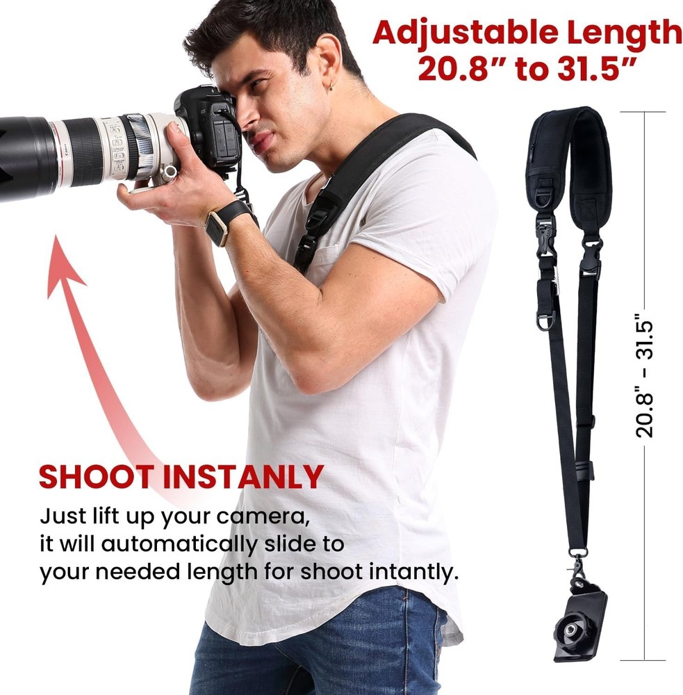 Waka Rapid Camera Neck Strap with Quick Release and Safety Tether, Black NEW