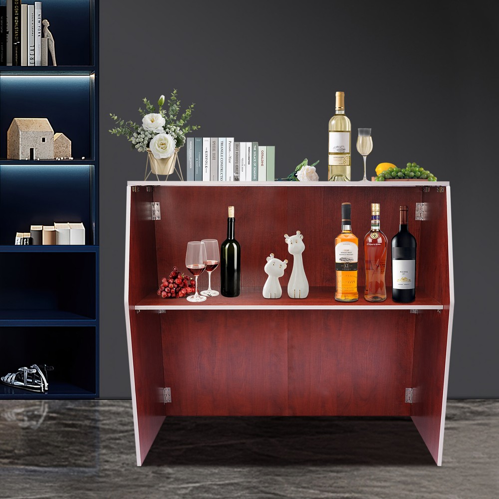 Portable Event Bar Rectangular Foldable Bar Freestanding Bar Cabinet Brown
