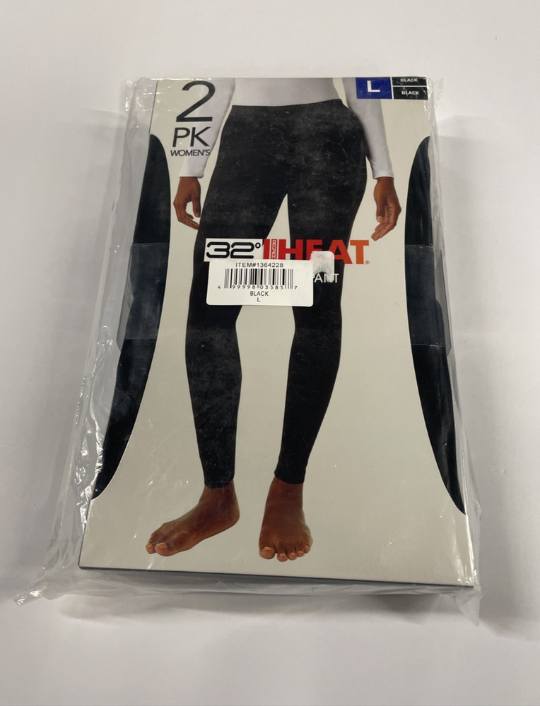 32 Degrees Heat Women's 2 Pack Base Layer Pants, Black, Large