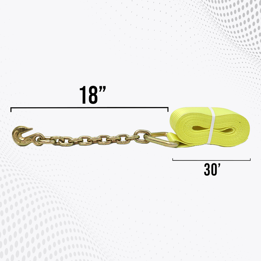 BoxerTool Winch Strap 4" x 30' Chain Hook 16,200lbs Heavy Duty Cargo 2 Pack