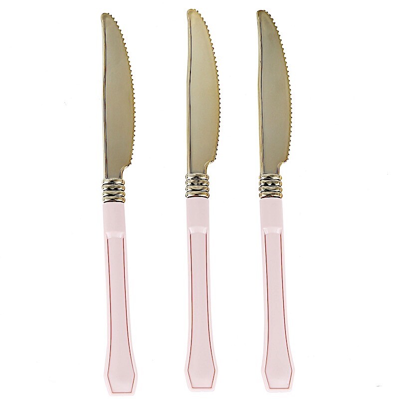 Metallic Gold Knives with Blush Handle Wedding Dinner Party Disposable Tableware