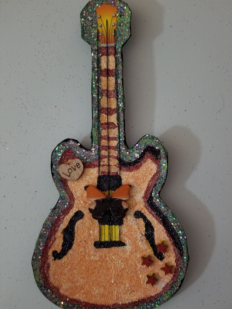 Hand Painted Craft Guitar Magnet Ornament
