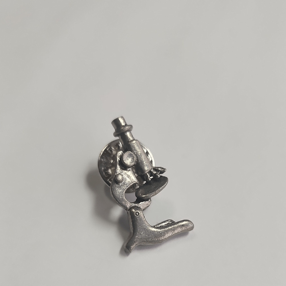 Jim Clift Handcrafted Pewter Lapel Pin Microscope 1”