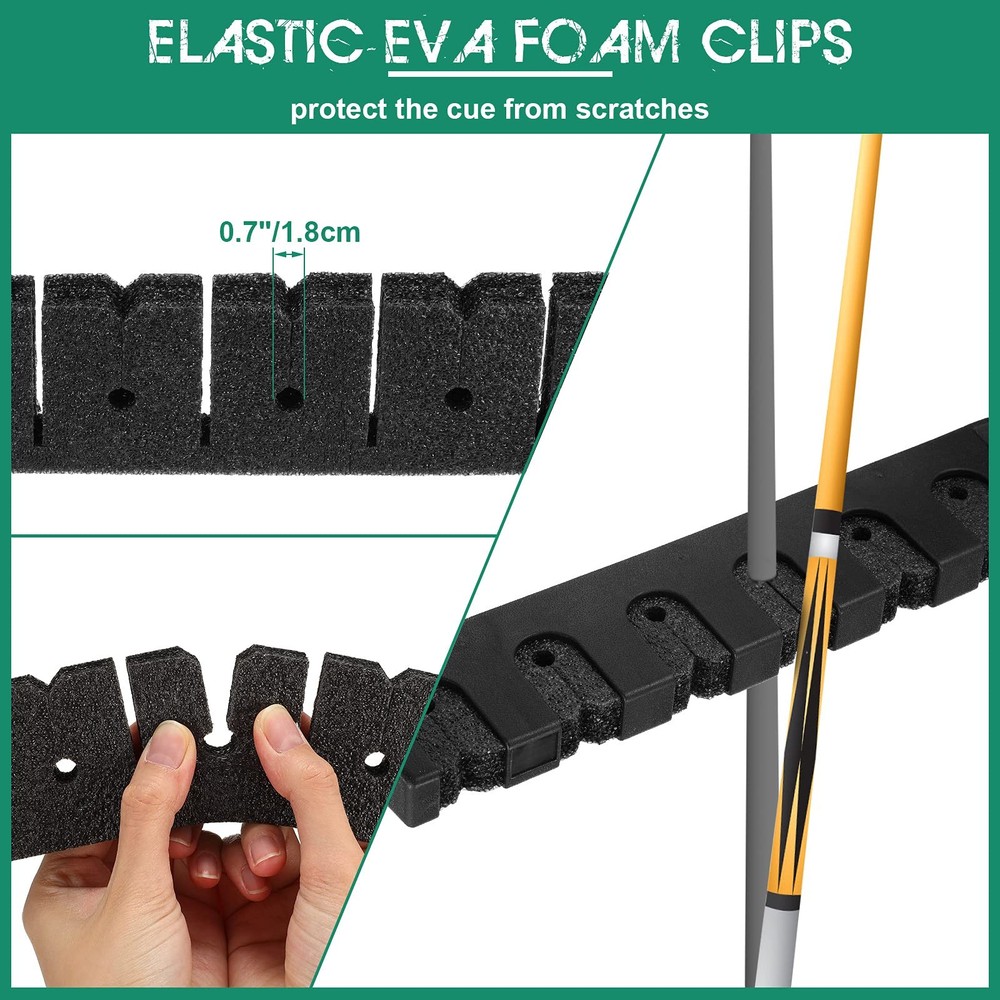 Skylety 2 Pieces Pool Stick Holder Cue Rack for 6 Wall Mounted black