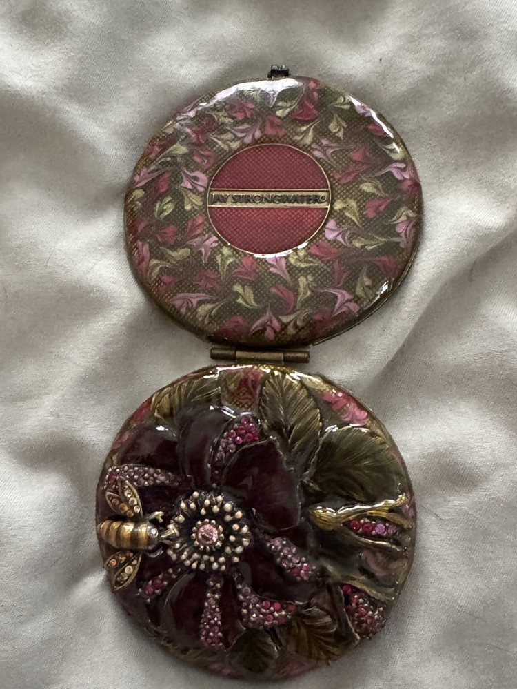 JAY STRONGWATER DOUBLE COMPACT MIRROR WITH BEE AND FLOWER