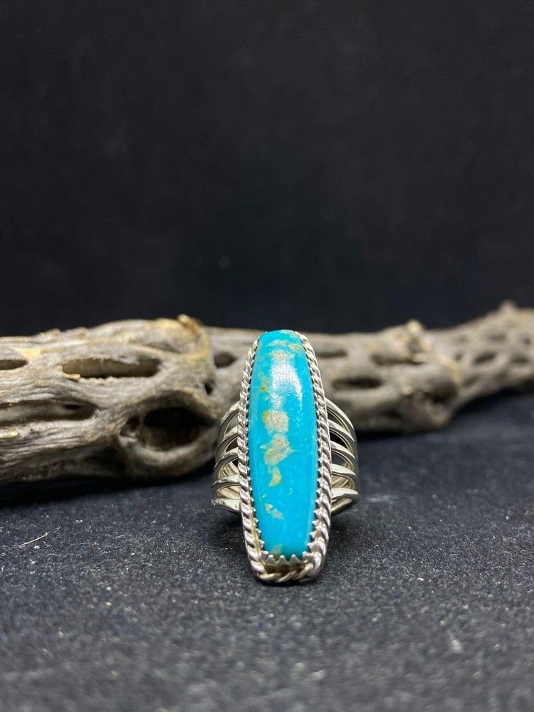 Native American Navajo fox turquoise Sterling Silver Ring Size 6