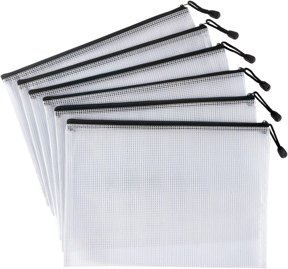 6 Pack Mesh Zipper Pouch Document Bag Waterproof Zip File Folders for White