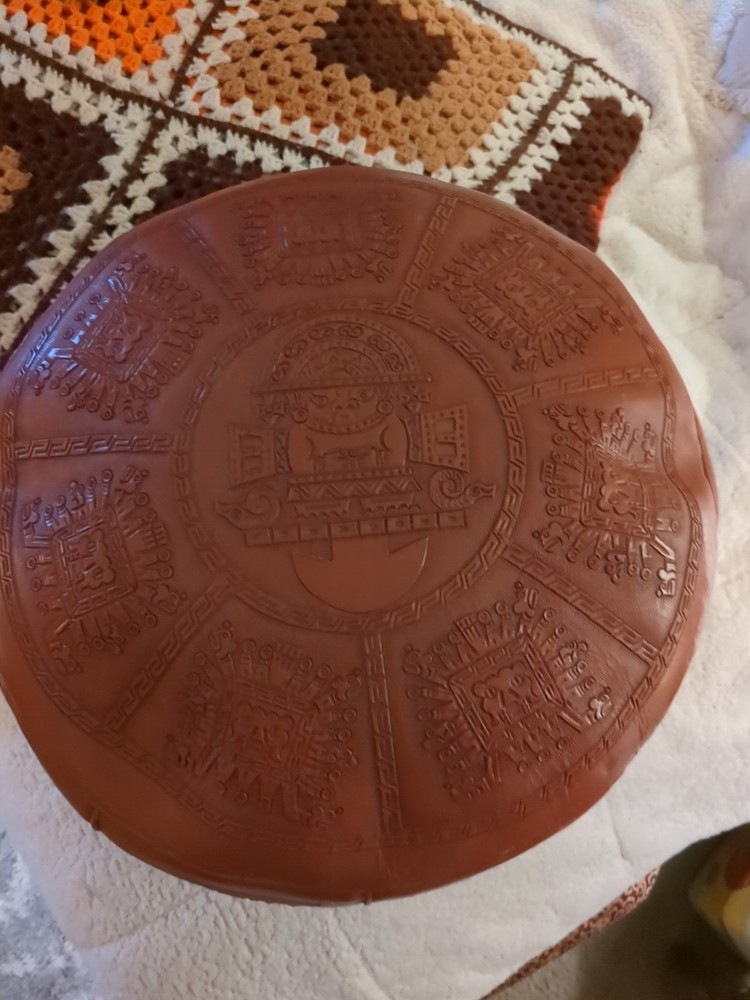 Carved Leather Peruvian Embossed Ottoman Large 10x20"" Incan Peruvian Pattern