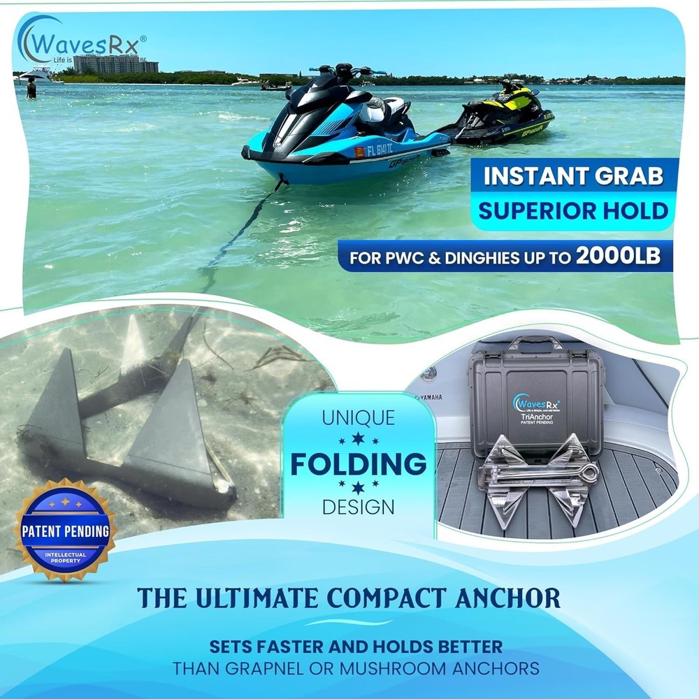 PWC Anchoring Bundle - 5lb TriAnchor with 7ft AnchorMate Bungee Line Silver