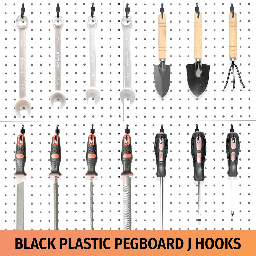 Pegboard Plastic Hooks, Designed for 1/4" Metal Pegboard Panel, Black, 100PC