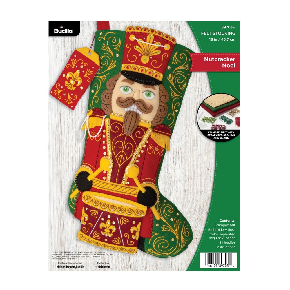 Bucilla, Felt Applique 18" Stocking Making Kit, Nutcracker Noel, Perfect for ...