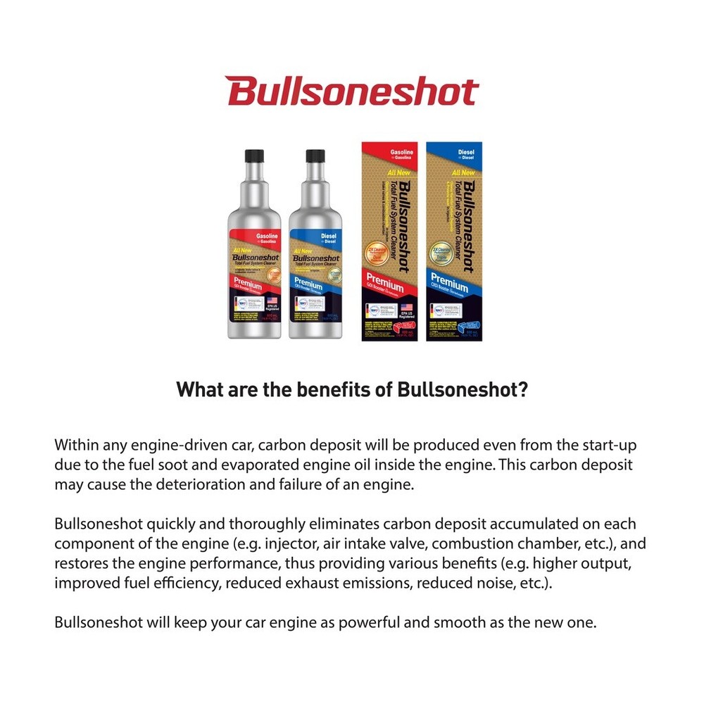 2 Pack Bullsoneshot Premium Total Fuel System Cleaner for Gasoline Engine