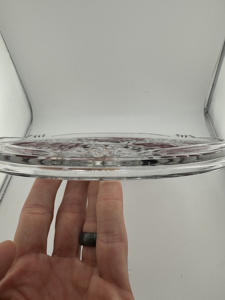 Vintage Ruby Czech Cut Glass Flat Cake Plate Read 12"