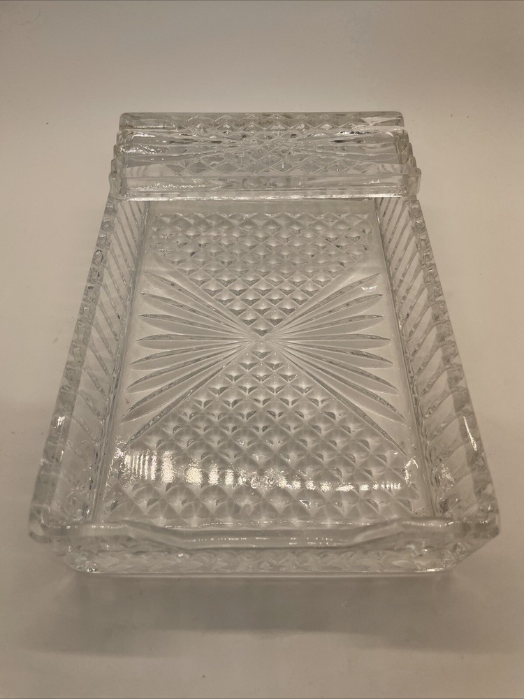 VTG Crystal Rectangular Cigar/Cigarette Box/Ashtray/Dish Hollywood Regency
