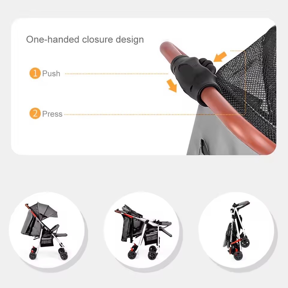 Lightweight Foldable Baby Stroller – Reclining Backrest, Steel Frame