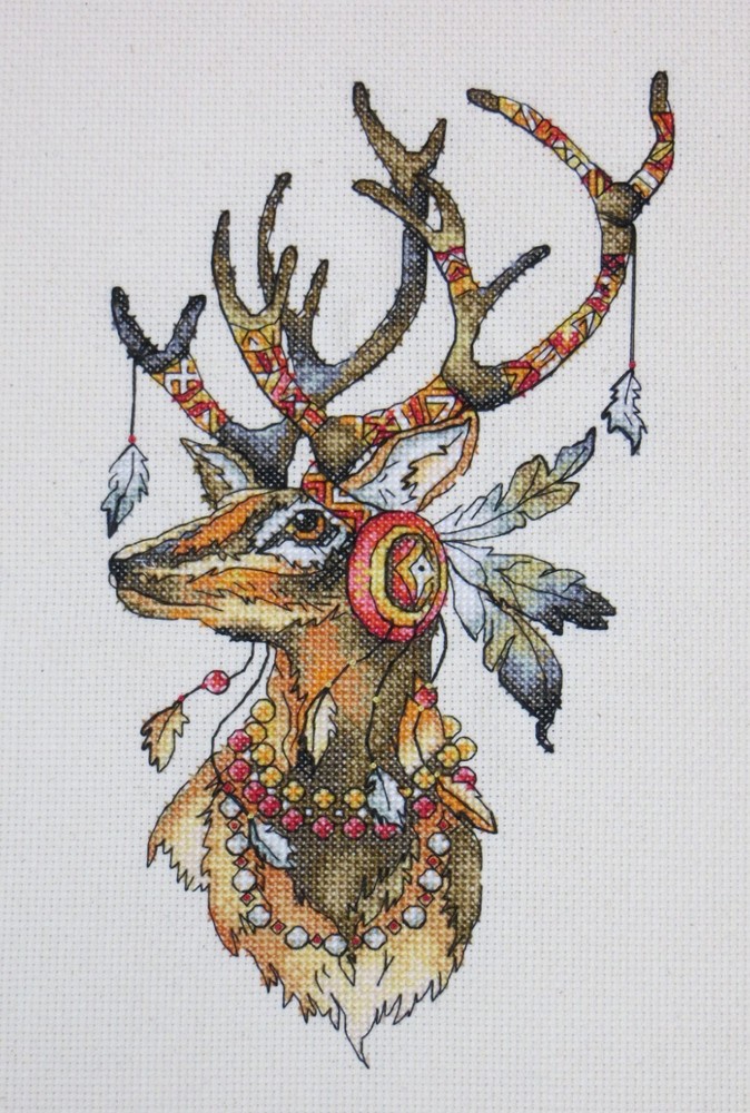 Finished Completed Cross Stitch - Forest Shaman Deer