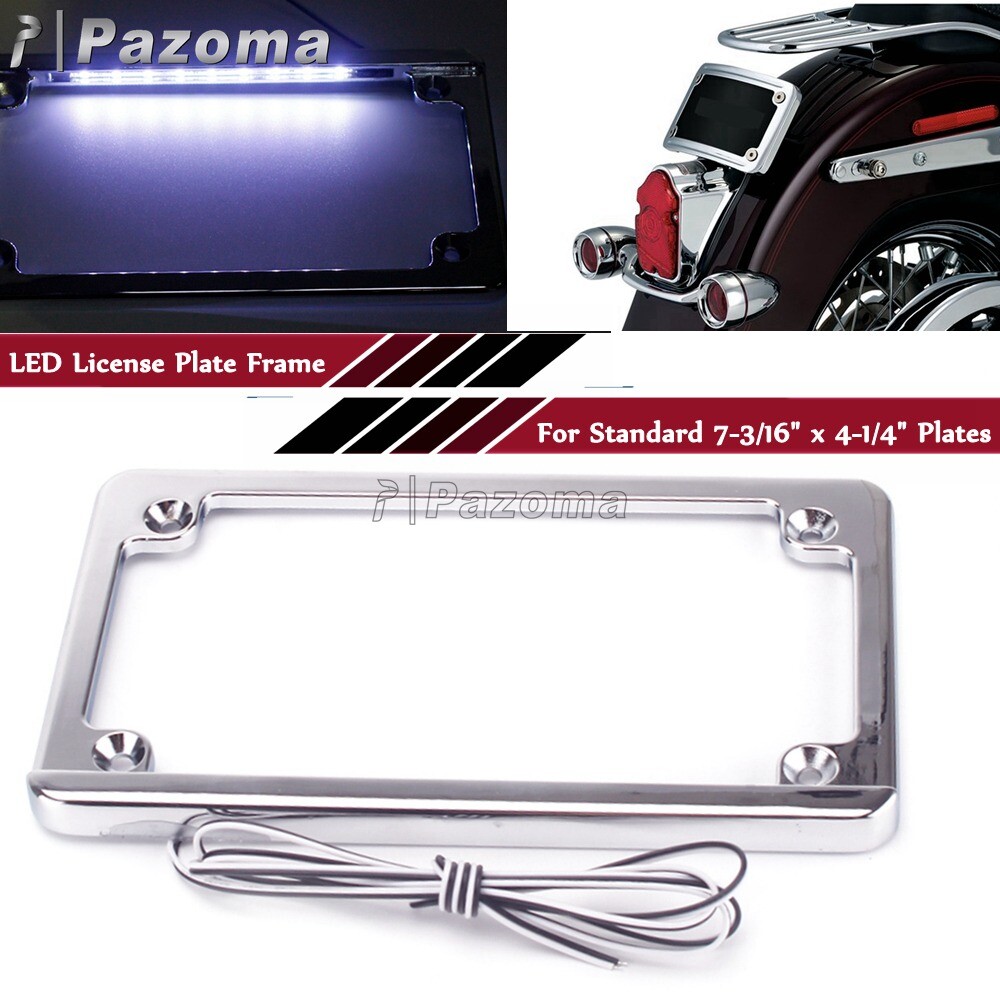 Motorcycle Chrome LED License Plate Bracket Frame w/ Light For Harley Davidson