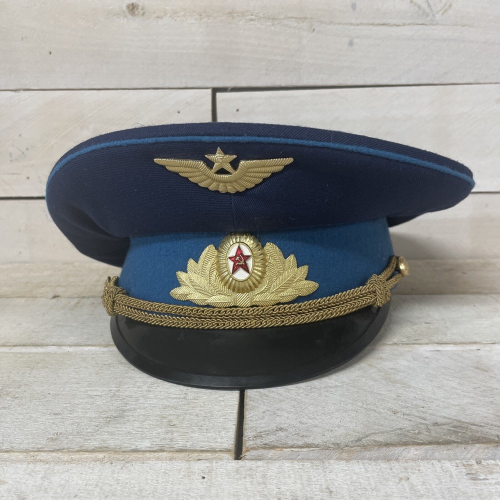 VTG Soviet Parade Uniform Pilot Visor Cap Blue Band Soviet Air Force Fast Ship