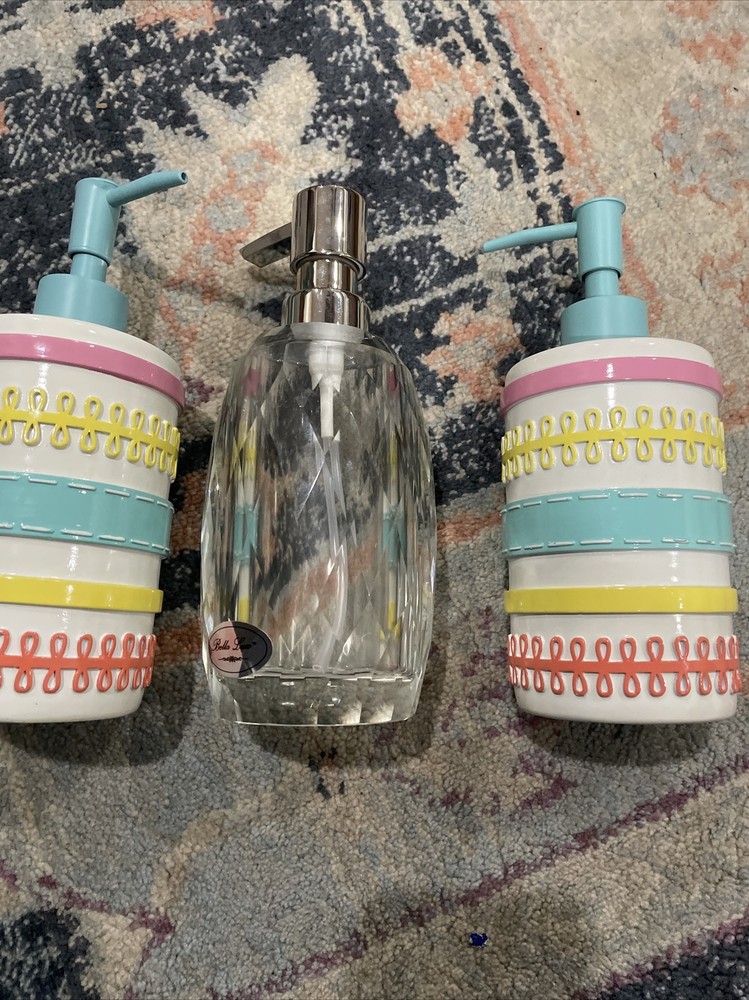 1 X Bella Lua Glass With Chrome 2 X Multicolor Soap Dispenser Total 3 Dispenser