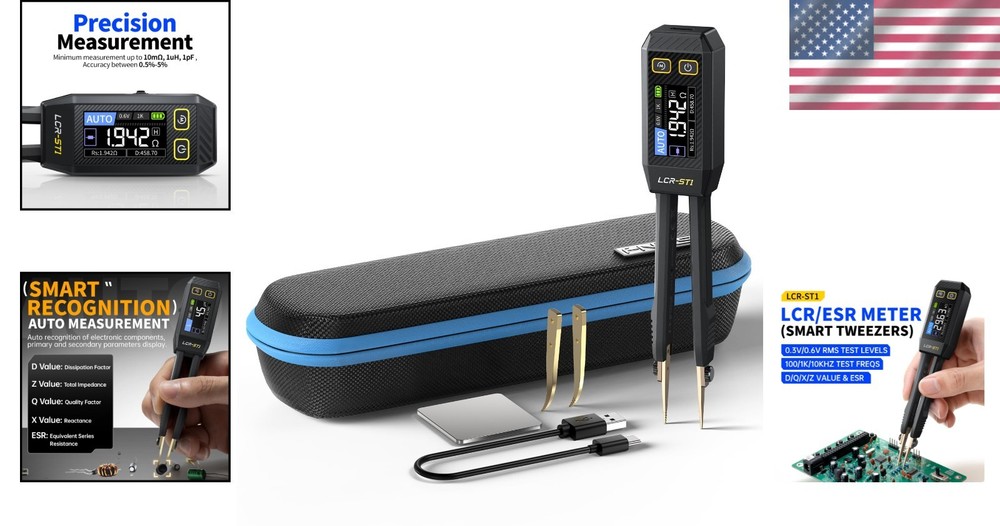 Smart ESR Meter Tweezer Tool with Auto Component Recognition