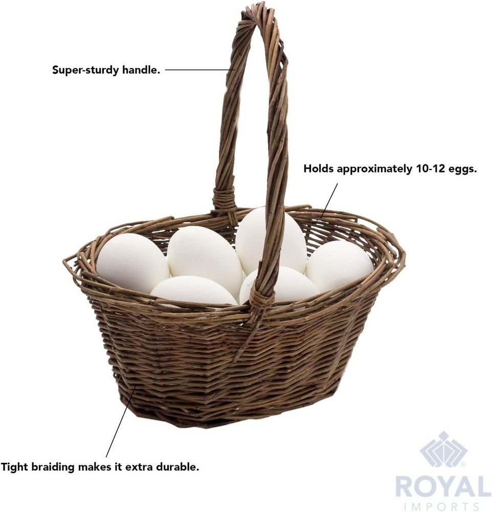 Willow Woven Easter Gift Basket Small Oval Brown Static Handle & Plastic Insert