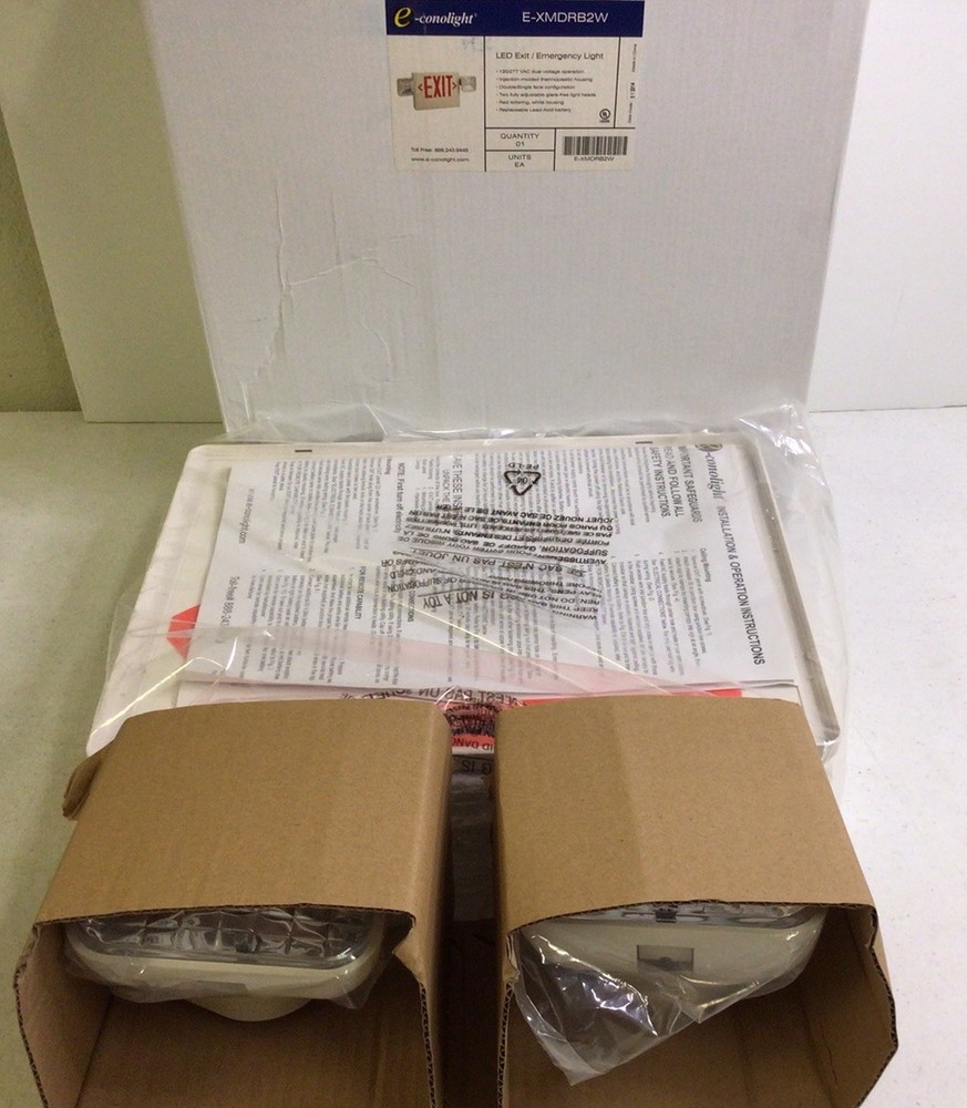 NEW, E-CONOLIGHT E-XMDRB2W, LED EXIT / EMERGENCY LIGHT, FREE SHIPPING