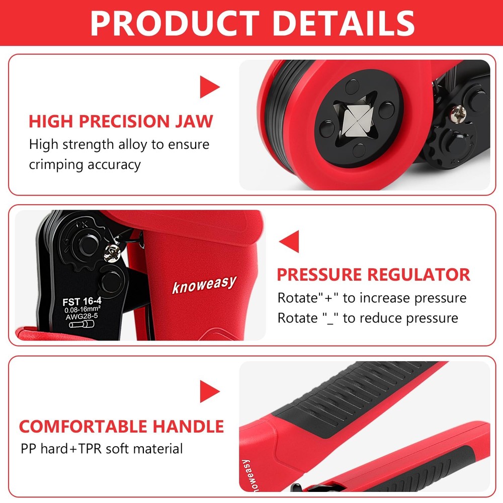 Knoweasy 16-6 Ferrule Crimping Tool 28-5 AWG Tool, Red