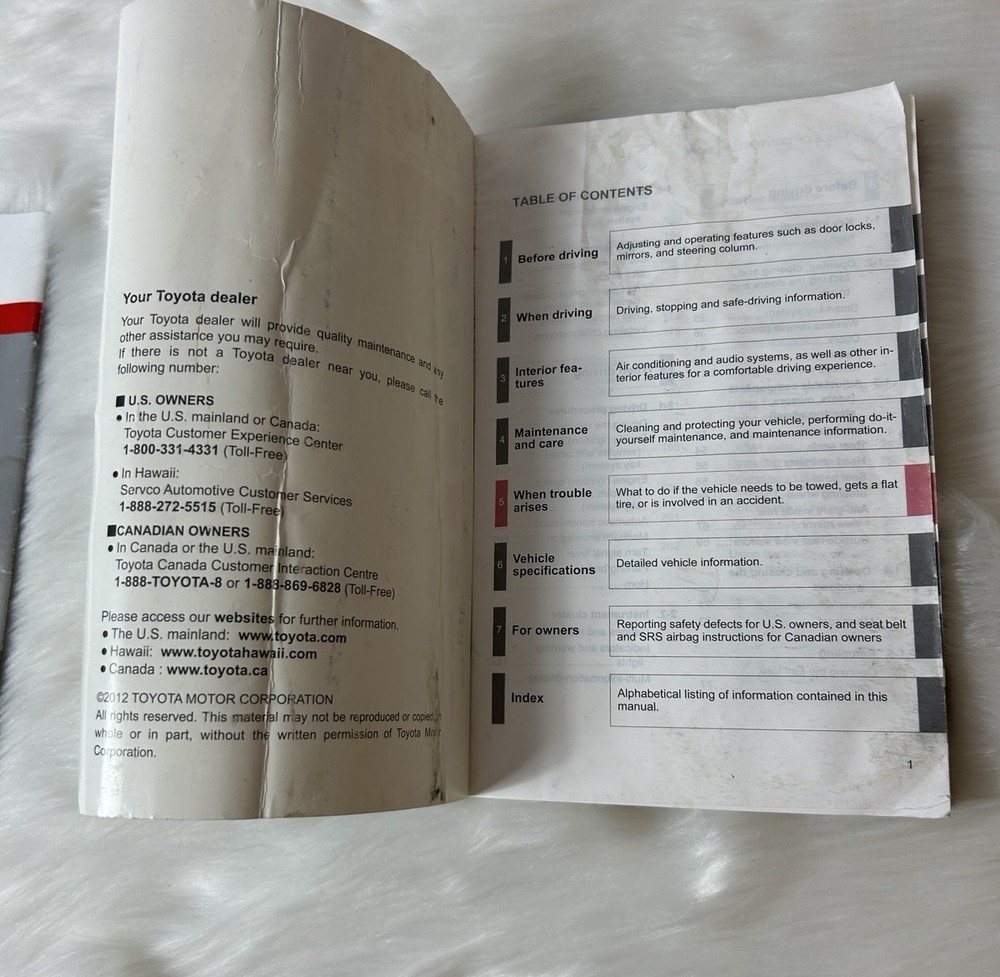 2012 Toyota Corolla Owner's Manual & Quick Reference Guide