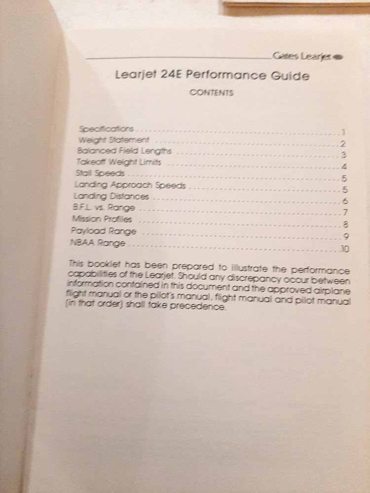 Gates Learjet 24E Brochure & Performance Guide & Reference Guide Century III