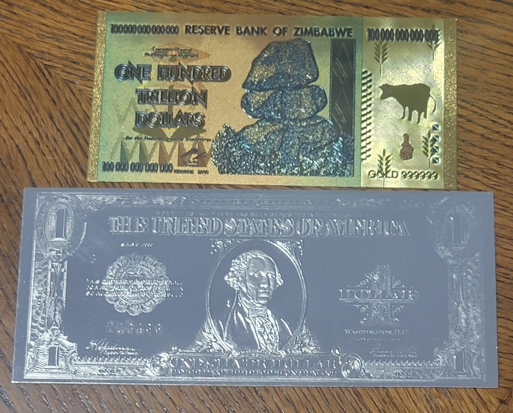 2 banknotes, Silver and Gold plated.