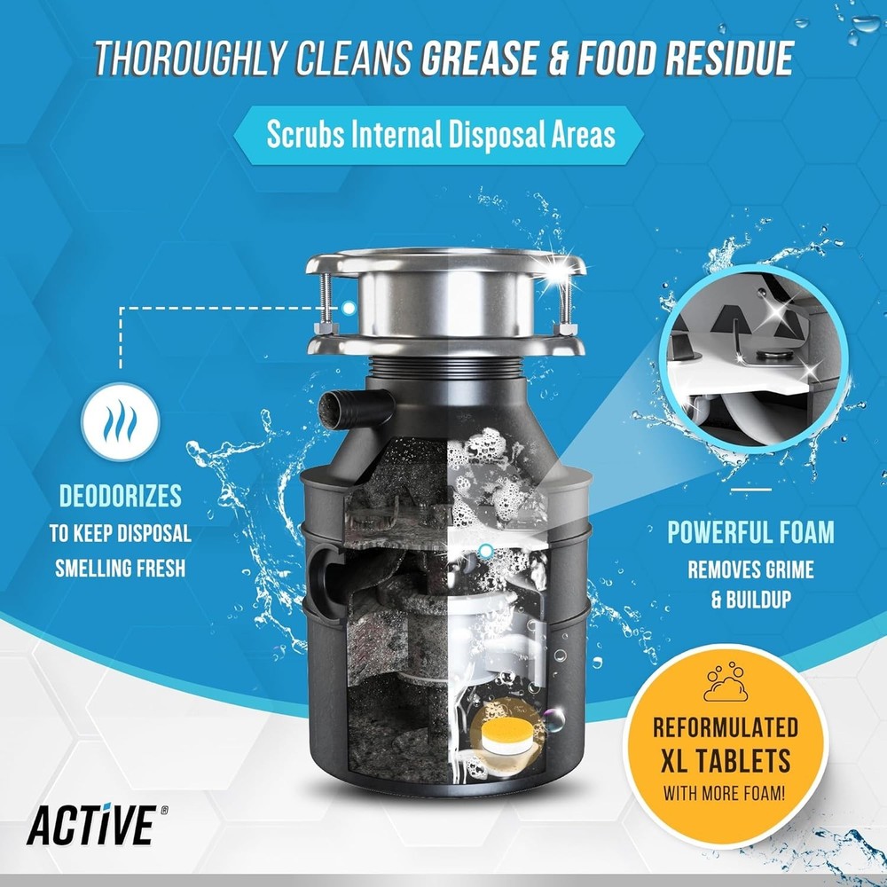 Garbage Disposal Cleaner Deodorizer Tablets - 24 Pack, New Powerful XL Foaming