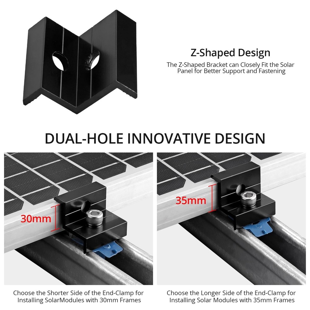 Anbte 10pcs Solar Panel End Clamp for 1.18"(30mm) & 1.38"(35mm), Black