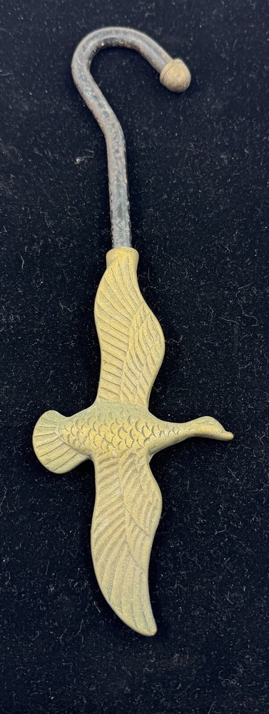 Vintage Brass Flying Duck Fireplace Damper Handle Flue Hook Tool - 11”
