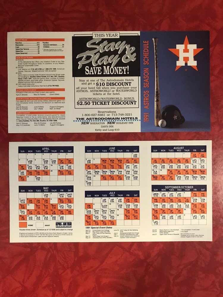 1991 HOUSTON ASTROS  POCKET SCHEDULE