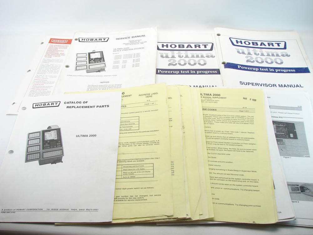 Hobart Ultima 2000 Scale Printer System Service, Operator, Supervisor Manuals +