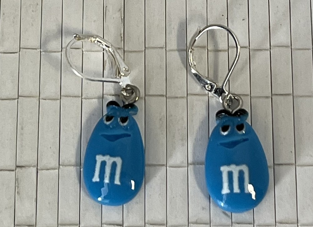 Exclusive Sexy Dangling Blue M & M's Ear Rings on Hooks