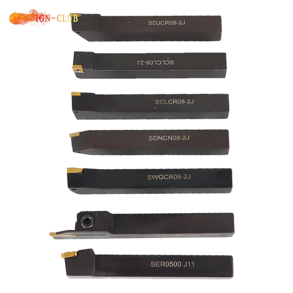 7Pcs Carbide Indexable Turning Tool 1/2" Lathe Tool Bit Thread Insert Holder Kit